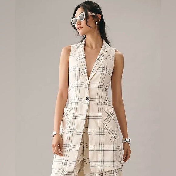 Maeve Cream and gray Plaid Sleeveless Jumpsuit size 12 - Picture 1 of 13